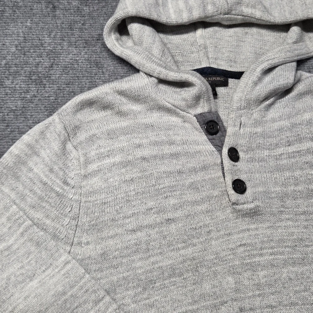 Banana Republic Mens Gray Cotton Knit Henley Hoodie Sweater Size M Pocketed